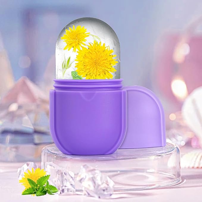 Ice Roller for Face and Eye, Facial Beauty Ice Roller Skin Care Tools, Ice Facial Cube, Gua Sha Face Massage, Silicone Ice Mold y (Purple)