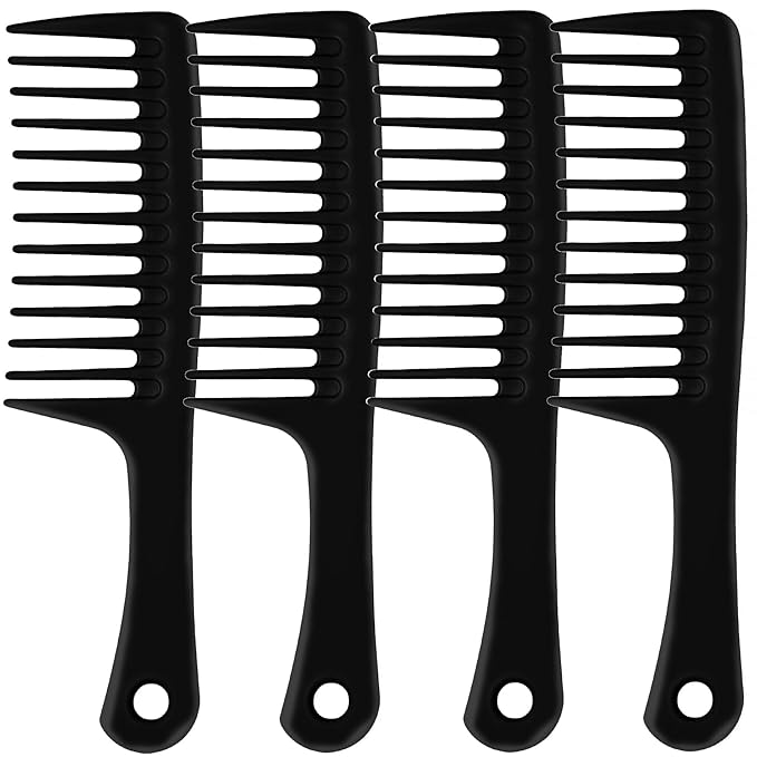 4PCS Wide Tooth Comb, Large Hair Detangling Comb Styling Comb, Professional Women Hair Care Handgrip Comb for Curly, Wet, Long Hair (Black)