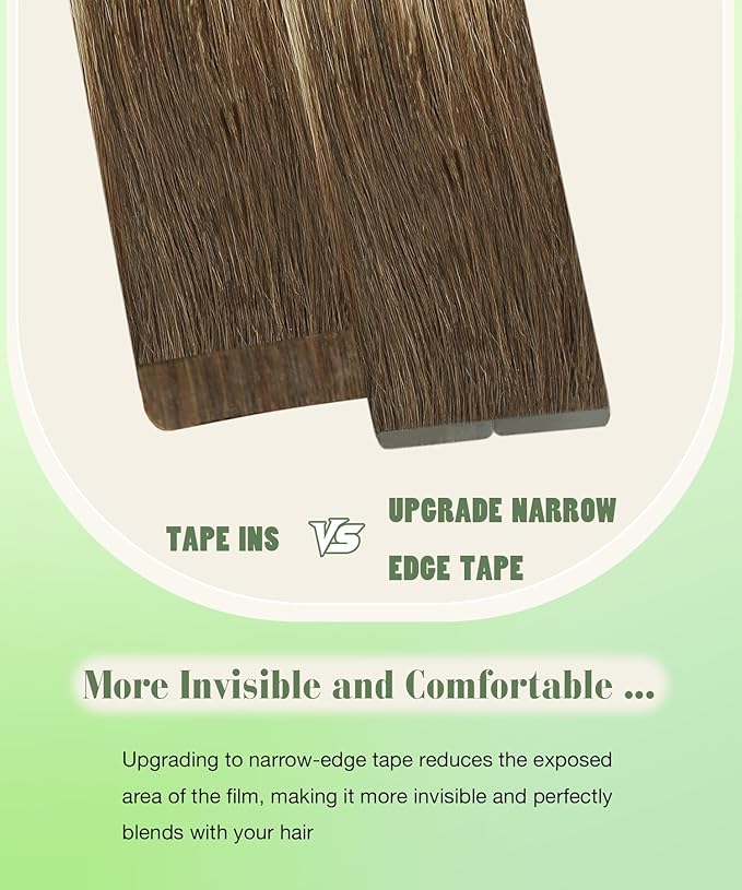 SURNEL 18 inch Tape in Hair Extensions Balayage Chocolate Brown to Caramel Blonde Human Hair Extensions Tape in 20pcs 50g(#4/27/4-18)