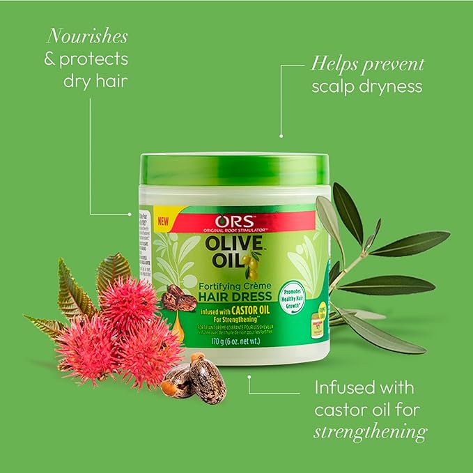 ORS Olive Oil Fortifying Cream Hair Dress Infused with Castor Oil for Strengthening 6 Ounce (Pack of 2)