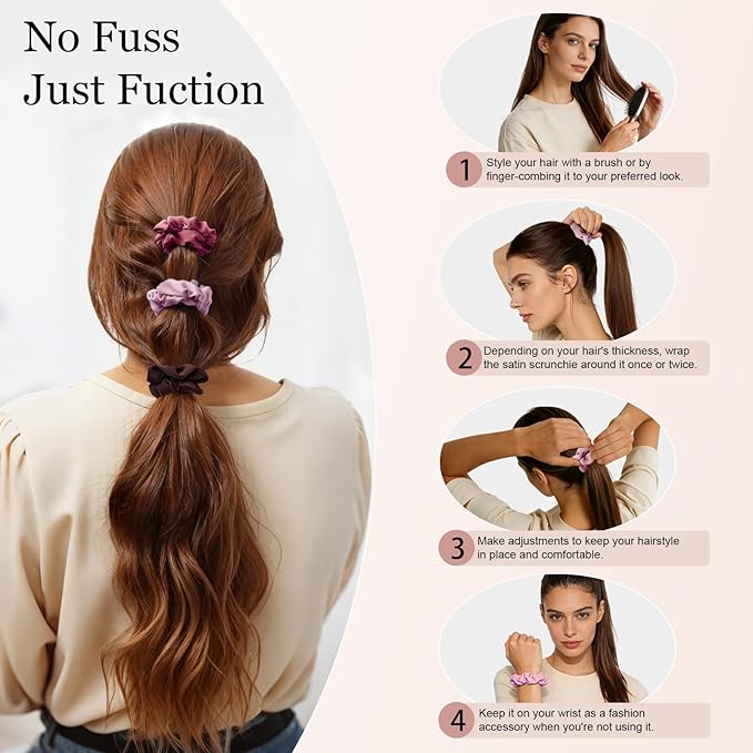 Ultra-Petite Satin Scrunchies for Women – 8PCS Blush Small Hair Ties – Soft Silk-Like Mini Hair Bands, No Crease, Frizz-Free, Gentle on Hair, Perfect for Daily Wear & Sleep