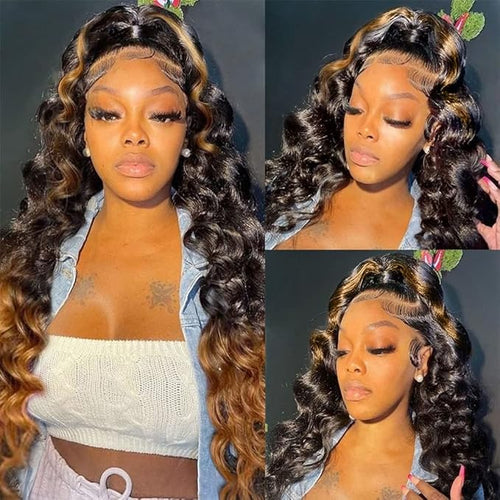 200% Density Full 360 Lace Front Wigs Human Hair Wigs For Women 1B/30 Ombre Lace Front Wig 360 Glueless Wigs Body Wave Lace Frontal Wigs Balayage Wig 360 Frontal Wigs(20 Inch)
