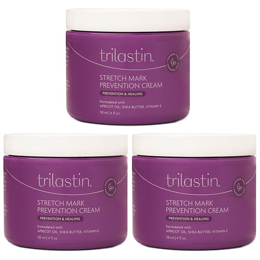 TriLASTIN Maternity Stretch Mark Cream for Pregnancy - 4 Oz (3-Pack) - Hypoallergenic & Paraben-Free Silicone Scar Cream & Shea Butter - Pregnancy Must Haves