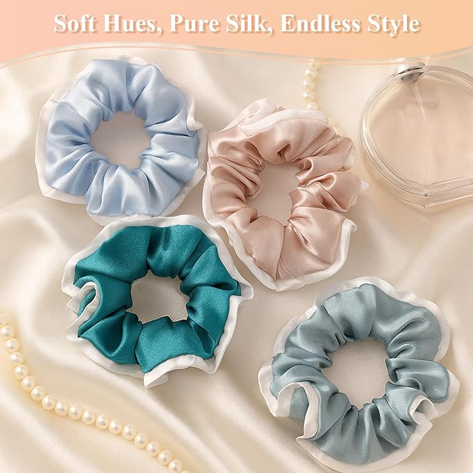 DAISYSILK Pure Mulberry Silk Hair Scrunchie for Women Gentle No-Crease Silk Hair Tie Smooth Elastic Ponytail Holder (Dusty Pink)