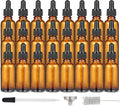 24 Pcs 1 oz Amber Glass Dropper Bottles, Leak-Proof Tincture Bottles with 2 Stainless Steel Funnel, 1 Extra Dropper, 48 Stickers & 1 Brush for Essential Oils, Perfume, Hair Oil, Travel Liquids