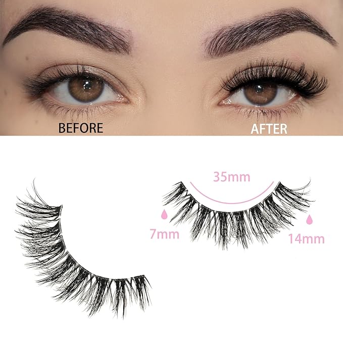 FARRED Cat Eye Lashes False Eyelashes Short Wispy Lash Strips Volume Eyelash 14 Pairs Cateye Medium Length False Clear Band Lashes Natural Looking Hybrid Clusters Full Strip Lashes (F29 | 7-14mm)