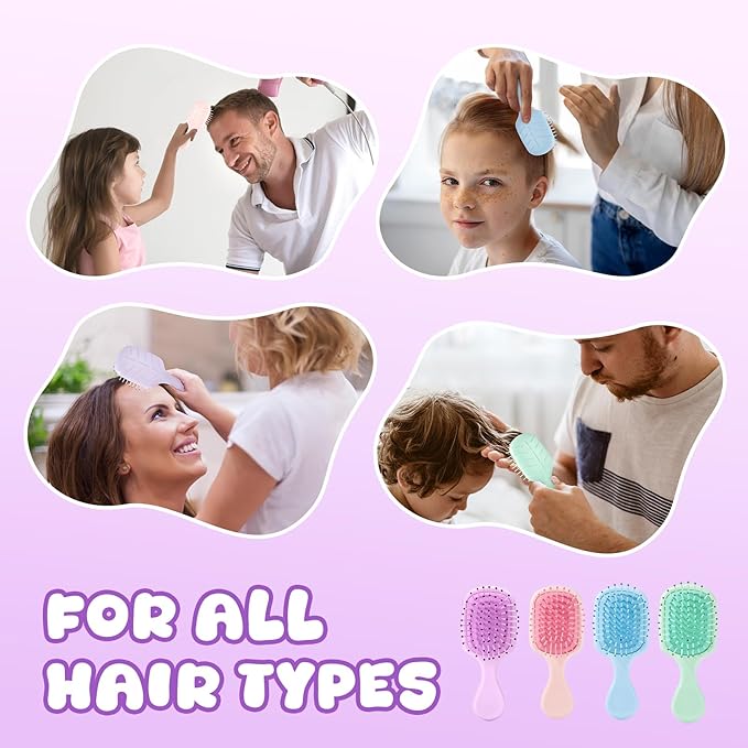 Mini Hair Bursh for Women and Girls, Protable Travel Size Hair Brush for Pockets Purses, Mini Detangler Brush for All Hair Types, Small Paddle Brush for Detangling(Purple)