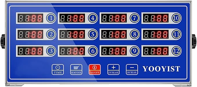 Precision Kitchen Timers for Cooking – 12 Channel Commercial Kitchen Timer Restaurant Kitchen Supplies – Stainless Steel Digital LED Chef Cooking Timer – Reminder Function, Loud Alarm, Blue
