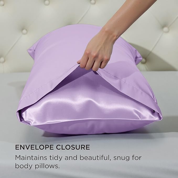 Bedsure Body Pillow Cover 20x54 Inches - Lavender Satin Similar to Silk Pillowcase for Hair and Skin, Cooling and Silky Long Body Pillow Pillowcase with Envelope Closure, Gifts for Women Men