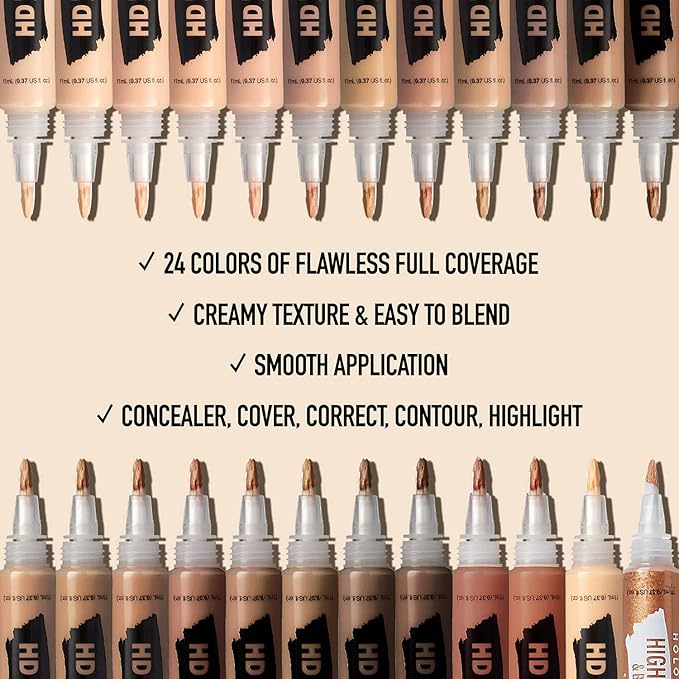 Ruby Kisses HD Brush Concealer & Foundation, Full Coverage, Color Correcting, Highlight, Contour 3 Pack (Dark Cocoa)