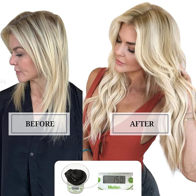 DOORES Clip in Human Hair Extensions, Dark Blonde Highlighted Bleach Blonde 150g 9pcs 20 Inch, Remy Hair Extensions Clip in Real Natural Hair Extensions Straight Thick