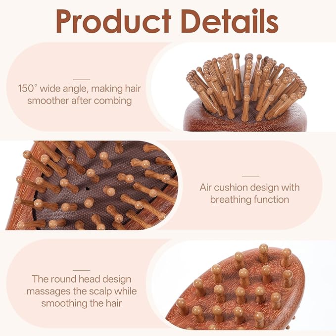 Loc Brush for Dreads Natural Wood Hair Brush Wooden Scalp Massager Loc Comb Wooden Hair Brushes Scalp Comb Detangling, ScalpCare & Frizz Control
