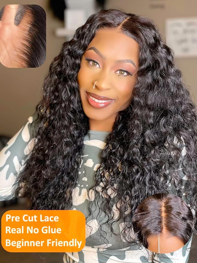 Julia Hair Bye Bye Knots Glueless Wig Curly Pre Cut Lace Front Wigs Human Hair for Women 12A Upgrade 7x5 Lace Closure Wig Pre Plucked with Pre Bleached Knots Put on and Go Natural Color 16 Inch