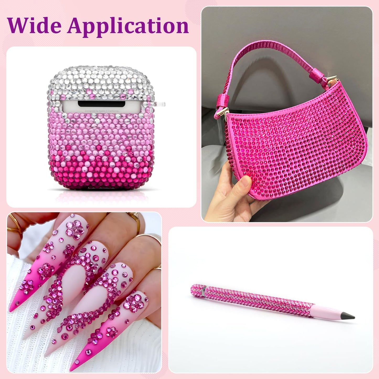 25000Pcs Resin Rhinestones with Tweezers for Crafting, Hot Pink 2-6mm Mixed Sizes Non Hotfix Flatback Gems, Bedazzling Crystal for DIY Craft Clothing Mugs Tumblers Shoes Fabric Decor Nail Art