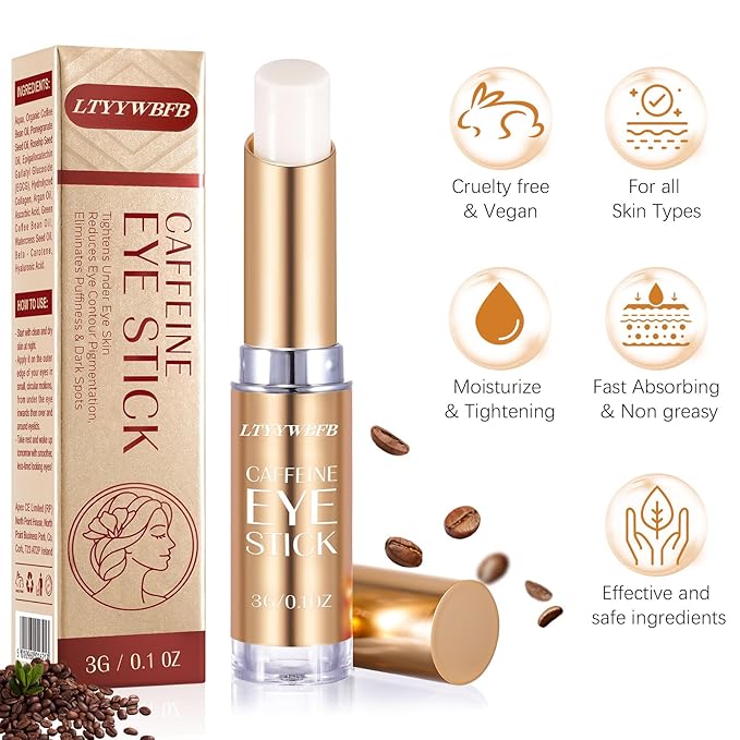 Caffeine Eye Stick, Eye Cream for Dark Circles and Puffiness, Under Eye Cream Anti Aging Hydrating, Reduce of Wrinkles, Fine Lines, Under Eye Treatment