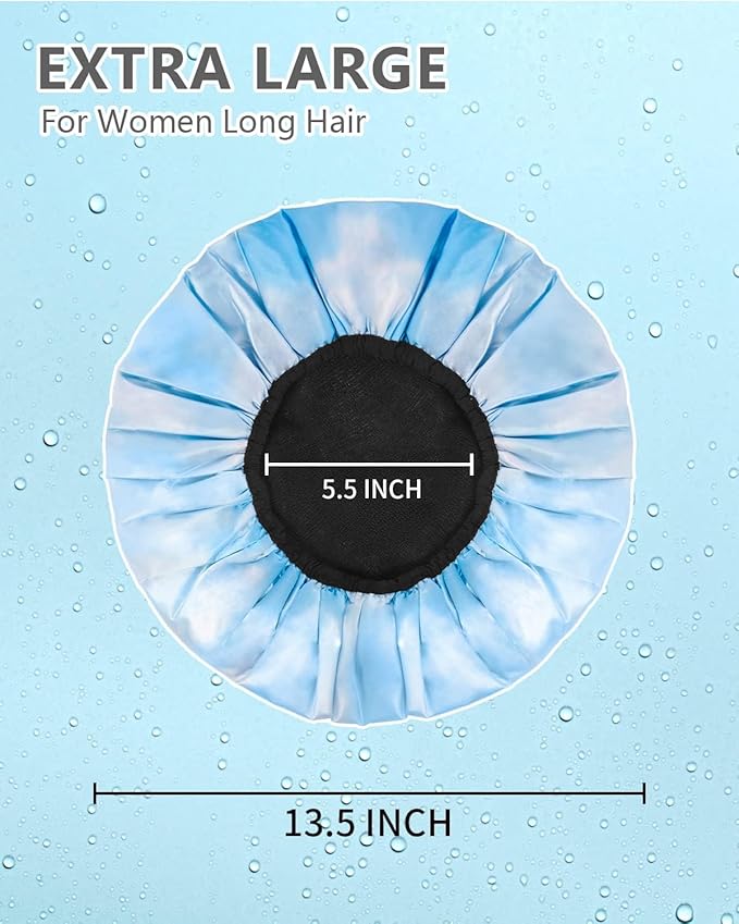 Aquior Shower Caps,Terry Lined Shower Cap for Women Reusable, Triple Layer Waterproof Bath Cap, Extra Large for Women Long Hair