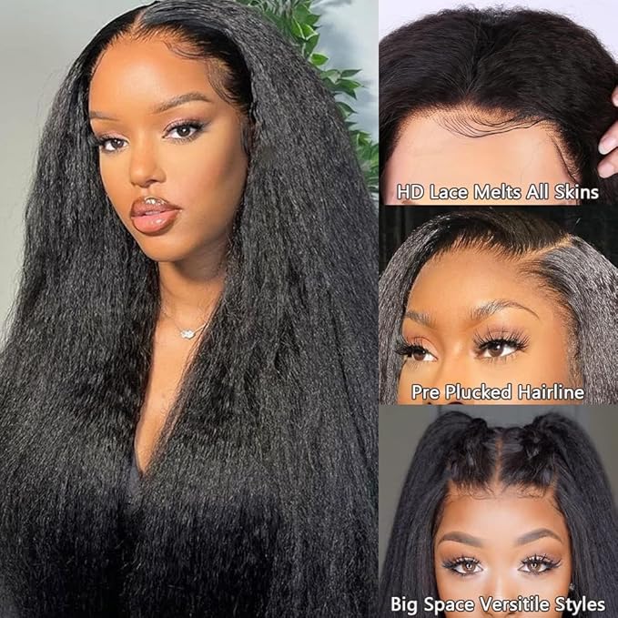 GOLFMAX Yaki Kinky Straight Lace Front Wigs Human Hair 34 Inch 13x4 Transparent HD Lace Frontal Wig Pre Plucked With Baby Hair Yaki Straight Human Hair Wigs For Black Women