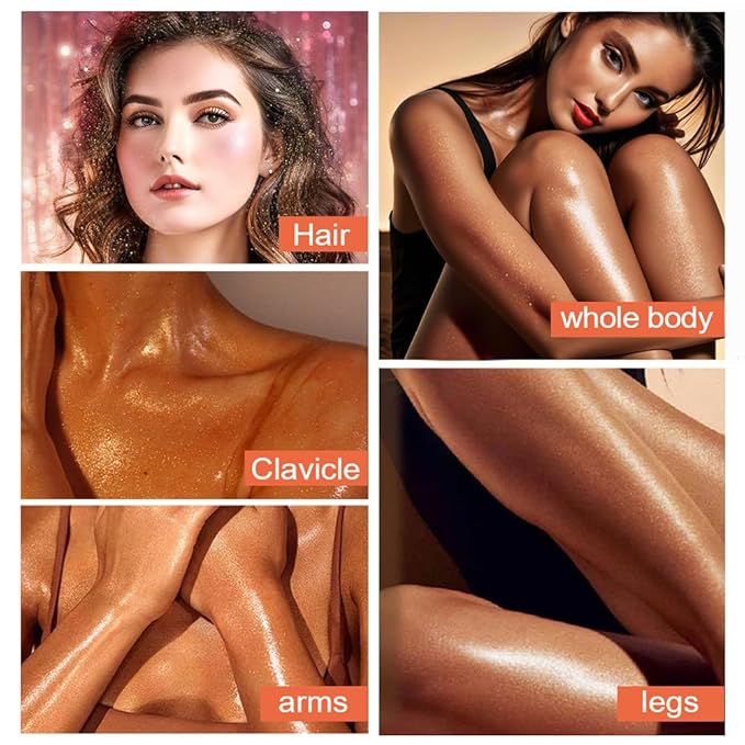 Glitter Body Highlighter Powder Body Shimmer Sparkle Face Brightening Highlighter Powder for Face Eyes Body Glow Makeup With sponge head（07#）