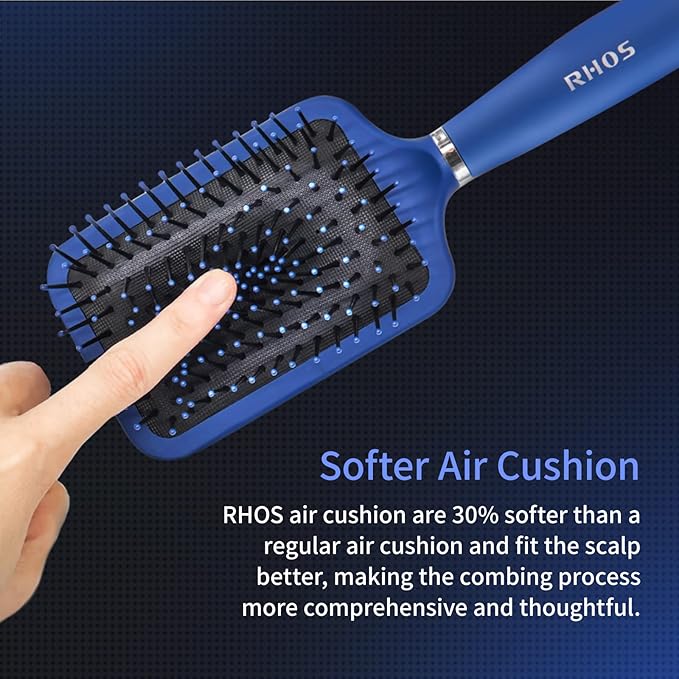 RHOS Paddle Hair Brush for Men-Detangler Brush with Nylon Bristles for Thin,Short,Thick Hairs-Square Cushion Hair Brush for Detangling,Smoothing,Massage(1 Pack-Blue)