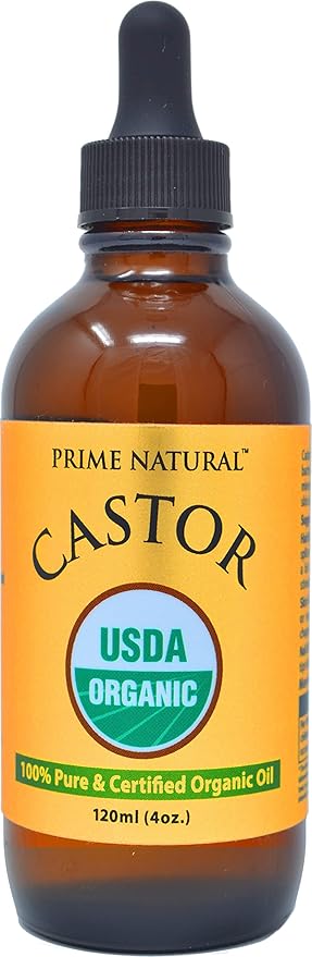 PRIME NATURAL Organic Castor Oil (4oz / 120ml) - USDA Certified Organic, Pure, Cold Pressed, Thick, Hexane Free - Stimulate Growth for Eyelashes, Eyebrows, Hair, Skin Moisturizer