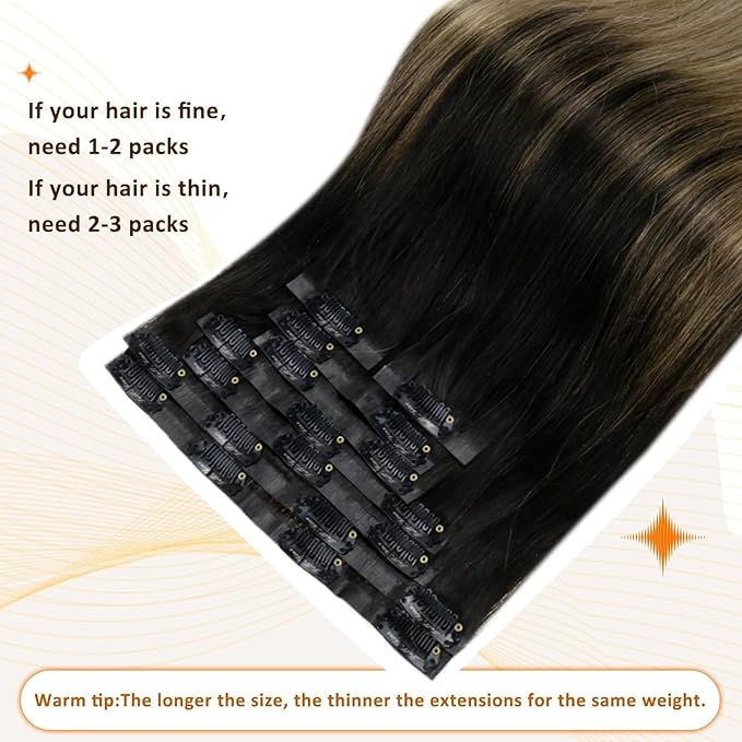 Full Shine Clip in Hair Extensions Real Human Hair Black Root Light Brown Mix Blonde Seamless Hair Extensions Clip in with PU Weft Softness 16 Inch 8 PCS 120 G
