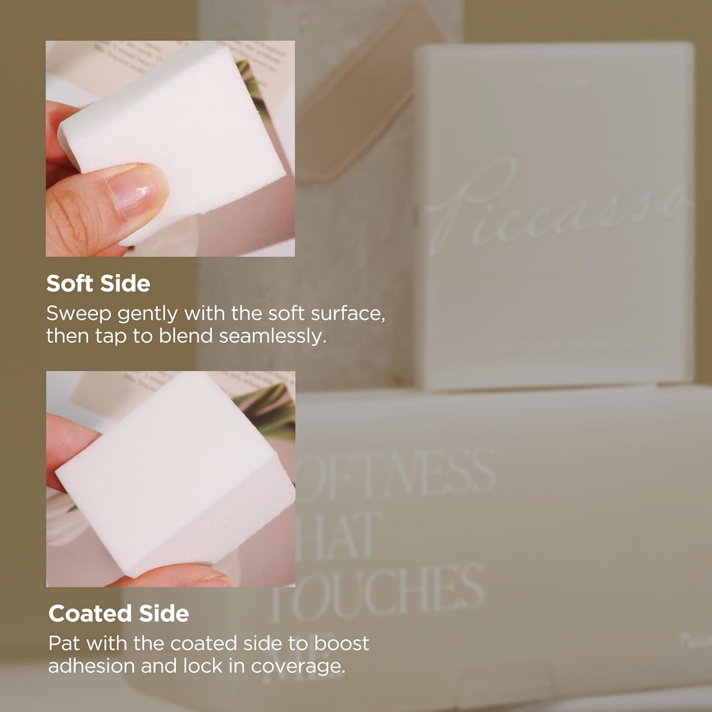 Piccasso Makeup Sponges for Foundation 20P – Latex Square Sponges for Face Makeup, Long-Lasting Sponges with Coating Surface, Ideal for High-Adherence & Hygienic Daily Use