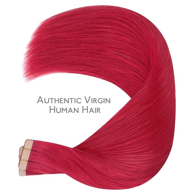 WENNALIFE Tape in Hair Extensions, 40pcs 100g 22 Inch Red Human Hair, Straight Invisible Reusable Real Extensions