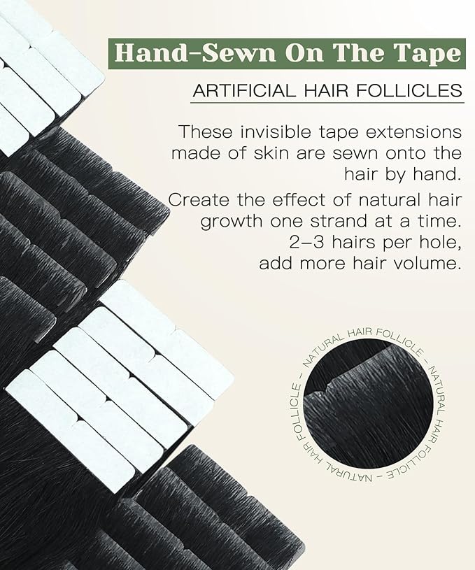 SURNEL Injection Tape in Hair Extensions 20 Inch Natural Real Human Hair Extension 20 Pcs 45g Jet Black Upgraded Seamless Remy Invisible Tape in Extensions(#1,20)