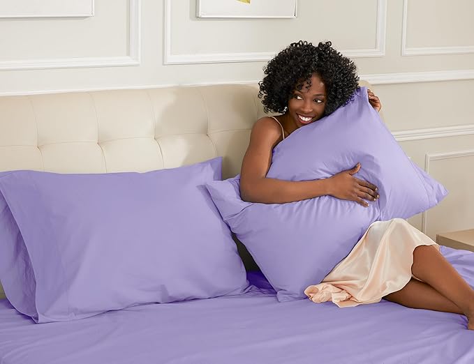 Sunflower Queen Pillowcases Set of 2, 100% Cotton Queen Pillow Cases 2, 20×30 inches Lavender, Soft and Breathable