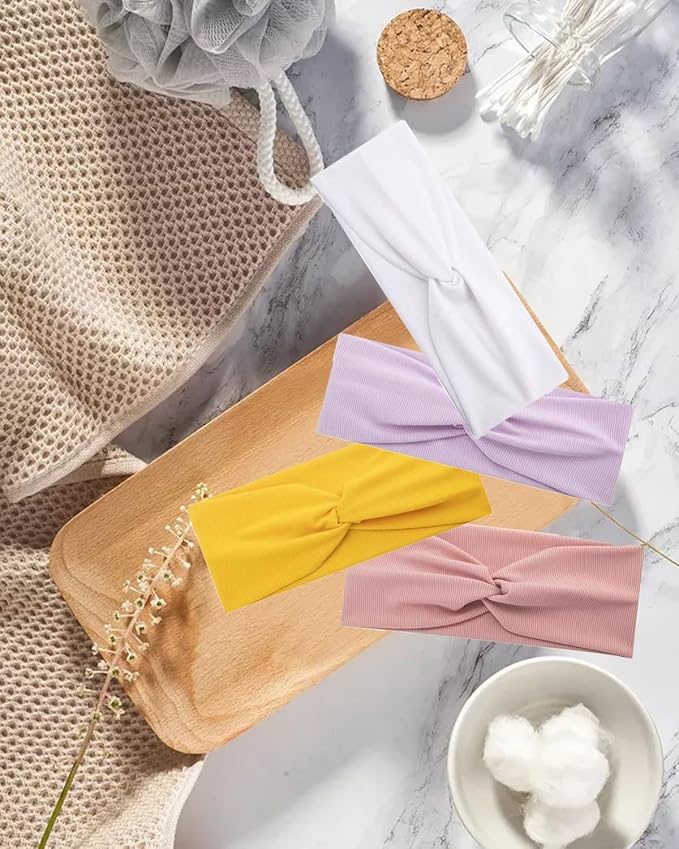 10 Pcs Wide Absorbent Sport Headbands for Women, Non-slip, Stretchy, Soft Cotton Twist Knotted Hair Bands for Daily Workout Yoga Running Sports, AB