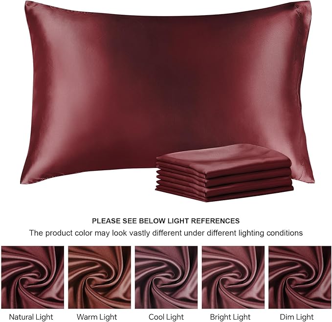 BEDELITE Satin Pillowcase for Hair and Skin, Super Soft Similar to Silk Pillow Cases 4 Pack with Envelope Closure, Cooling Pillowcases for Women Men (20"x26" Standard Size, Burgundy)