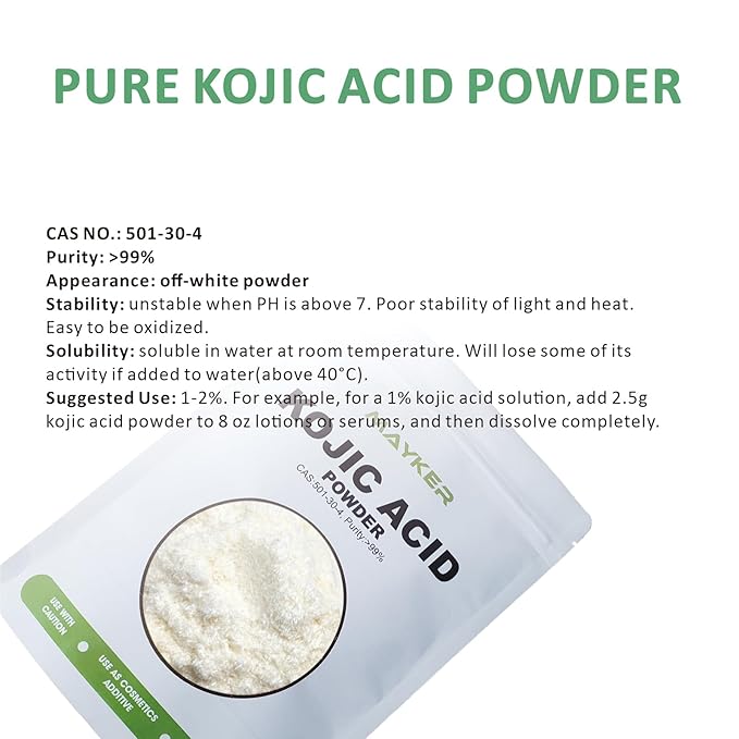 MAYKER Pure Kojic Acid Powder 2.1oz (60gram), Skin Whitening Lightening, Natural and Organic, High Purity 99.9%, Diminishes the Appearance of Dark Spots, Freckles & Scars, for DIY Soaps, Creams