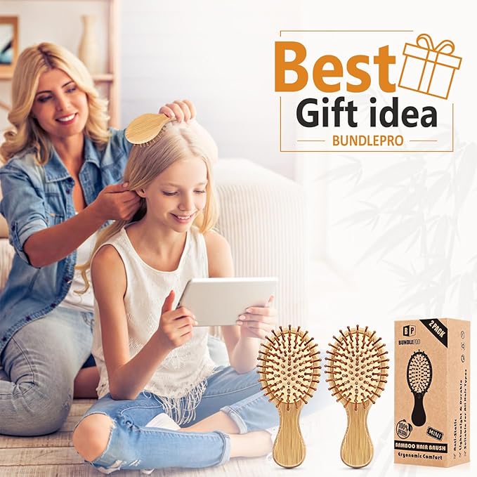 Pack of 2 Hair Brush with Natural Boar Bristles, Massages Scalp Anti-Static Hair Detangle for All Types, Lightweight(MINI)