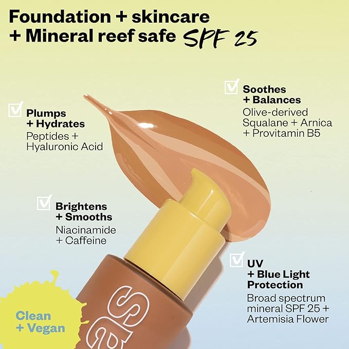 Kosas Revealer Skin-Improving Foundation with SPF 25 Protection - Hydrate, Brighten, Soothe, Plump, Protect Skin - Smoothing Texture, Natural Finish and Clean Formula - Medium Tan Warm 250