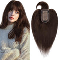 SEGO Hair Toppers for Women Real Human Hair with Front Bangs, Clip in Toppers with Thinning Hair Straight 150% Density Silk Base -18 Inch #2 Dark Brown