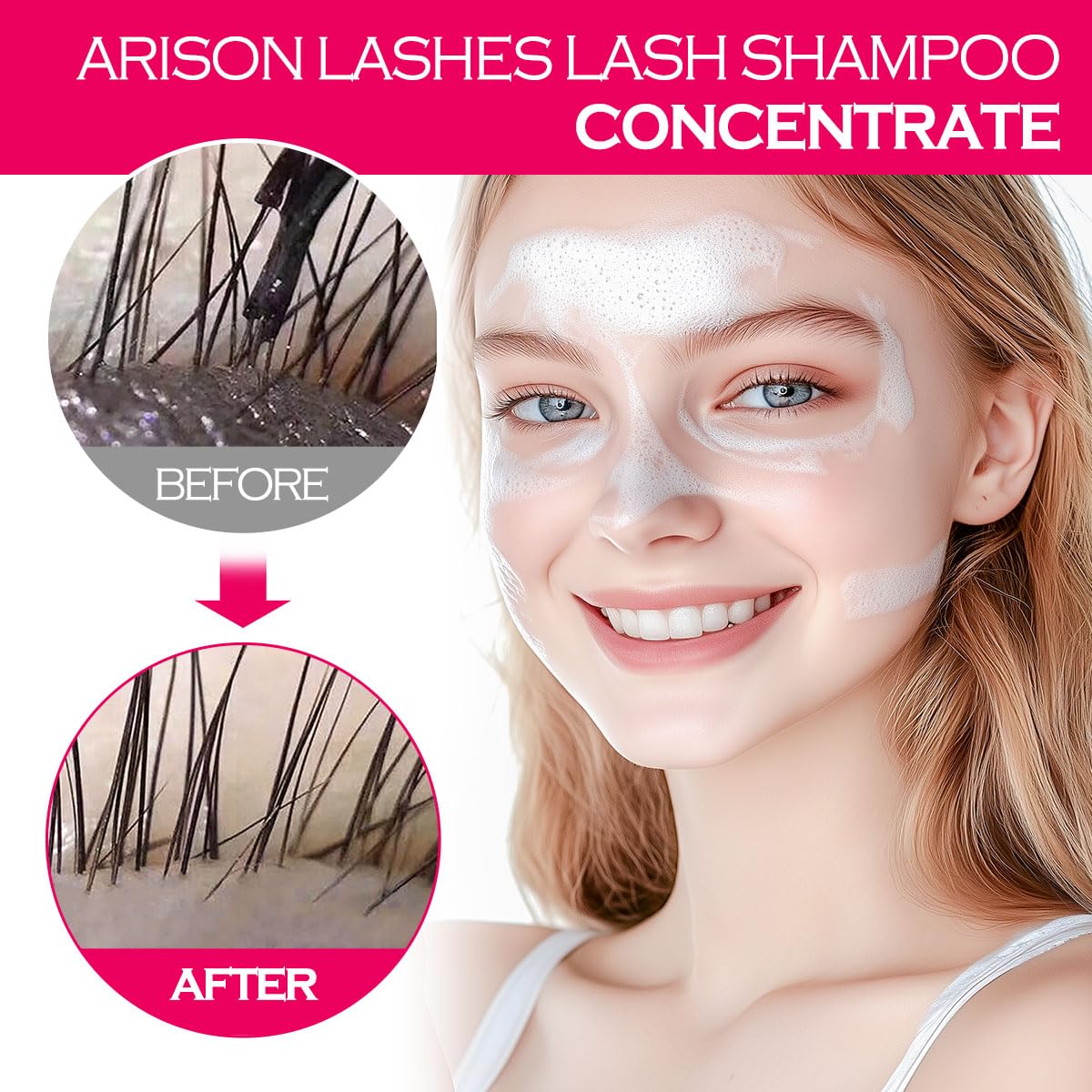 ARISON LASHES Lash Shampoo Concentrate for Lash Extensions 100ML Eyelash Cleanser Concentrate Oil-Free Eyelash Extension Shampoo with Salon Home Care(Rose)