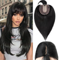 Rich Choices Real Human Hair Toppers for Women With Bang 100% Remy Human Hair Topper for Thinning Hair Clip in Silk Base Hair Topper 14 Inch #1 Jet Black