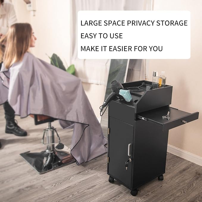 Large Lockable Wooden Trolley Cart On Wheels - Barber & Hair Salon Spa Tattoo Utility Cart