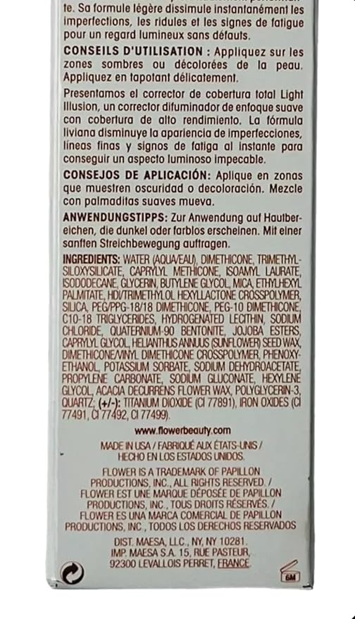 FLOWER BEAUTY By Drew Barrymore Light Illusion Full Coverage Concealer - Diffuse Dark Under Eye Circles + Blurs Blemishes - Weightless Formula + Crease Proof Makeup (Almond)