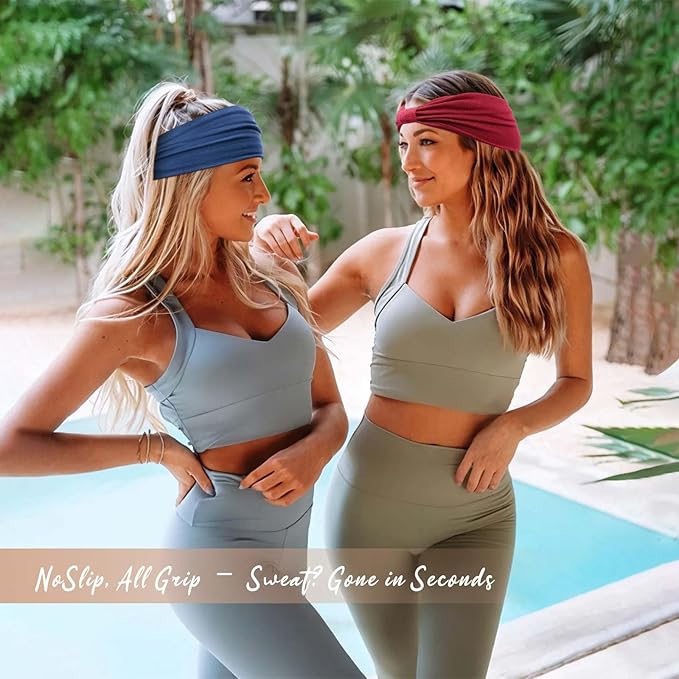 Wide Headbands for Women Knotted No Slip Head Bands Soft Turban Headband Hair Accessories Boho African Solid Color Head Wraps for Women Yoga Workout Pack of 6 (Fashion)