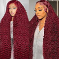 36 Inch 99J Burgundy Lace Front Wigs Human Hair Red Burgundy Wig 200% Density 13x6 Deep Wave Lace Front Wigs Human Hair Pre Plucked Glueless Lace Frontal Wigs for Women