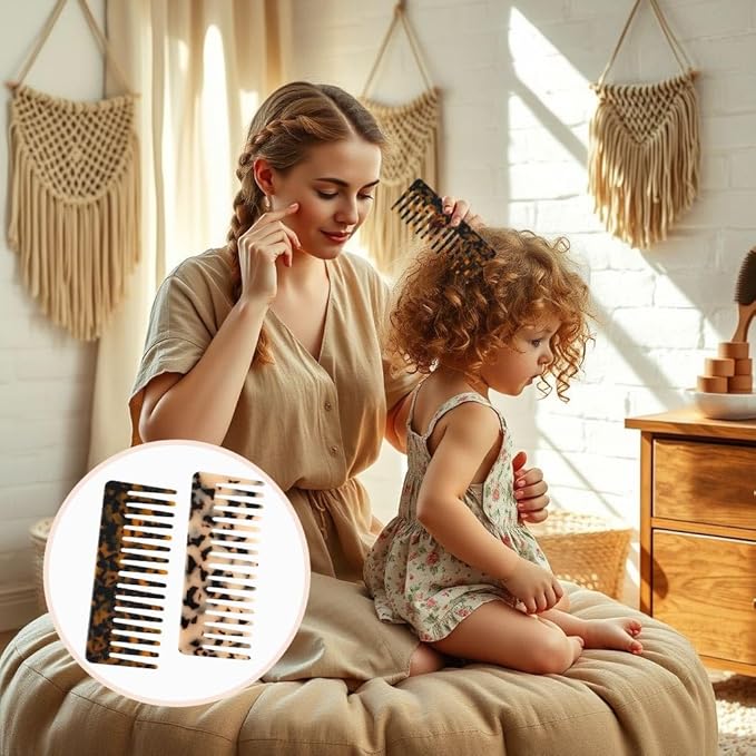 Large Hair Detangling Comb - Wide Tooth Comb Cellulose Detangler Combs for Women Thick Curly Wavy Wet Dry Hair 2 Pack (Tortoise Shell, Ivory)