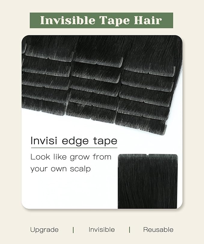 SURNEL Injected Seamless Tape in Hair Extensions 20 Inch Natural Black Invisible Tape in Extensions Human Hair 20Pcs 45g(#1B,20)