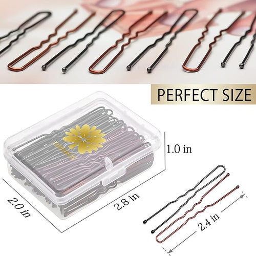 100PCS 2.4Inch U Shaped Hair Pins Black,Brown Bobby Pins for All Hair Types,Hair Pins for Women,Pain-Free U Pins for Buns With Box（Black+Brown）