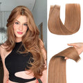 Tape in Extensions Skin Weft Tape Extensions Human Hair 20pcs Remy Hair Extensions 22 Inch Light Brown Straight Invisible Human Hair (30#,22 Inch)