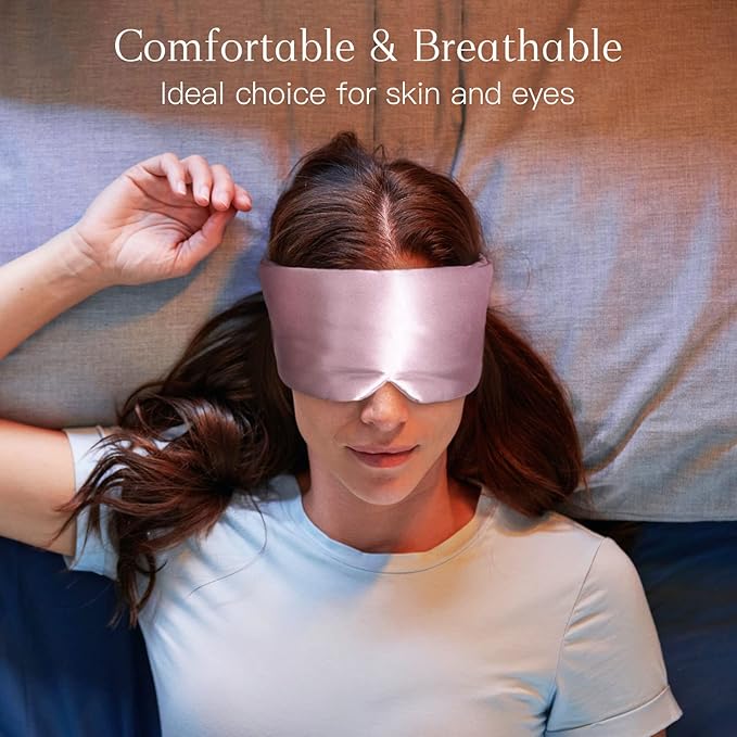 100% Natural Silk Eye Mask for Women Men, Soft Pressureless Cooling Blackout Eye Covers for Sleeping, Large Size Sleep Mask fits All Heads Adjustable, 1PC, Lotus Pink