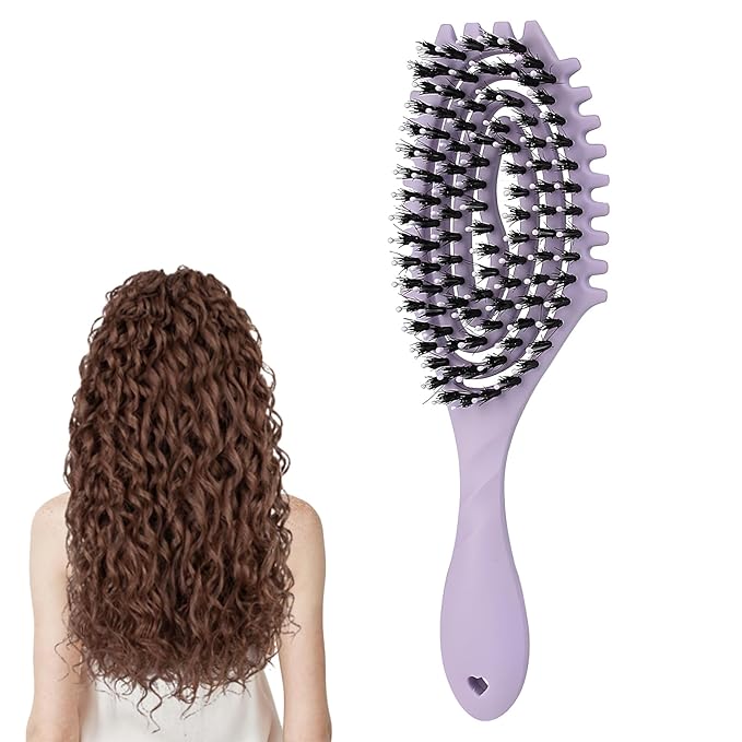 Curly Defining Brush, 1-Pack Vented Hair Brushes Blow Dry and Wet Detangling Curly Styling Hair Brush (Purple)