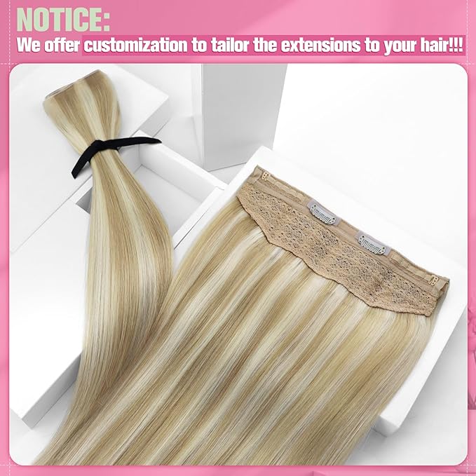YoungSee Wire Human Hair Extensions Balayage Wire Hair Extensions Real Human Hair Ombre Medium Brown to Caramel Blonde with Brown Fish Line Remy Hair Extension 14 Inch 70g