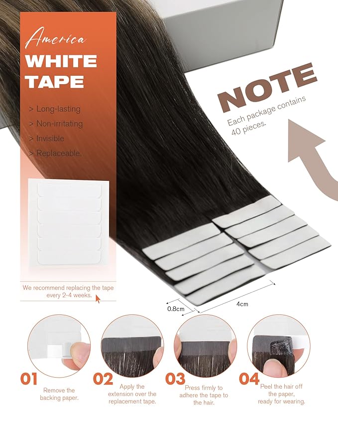 Sunny Hair Tape in Hair Extensions Human Hair, 22 Inch 40Pcs Remy Tape in Extensions Black Balayage Brown Ombre Ash Blonde Hair Extensions Tape in 100g