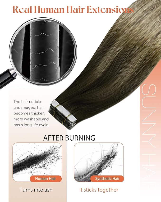 Sunny Hair Tape in Hair Extensions Human Hair Brown Balayage Blonde Tape in Extensions 18 Inch Real Hair Extensions Tape in 20Pcs 50g